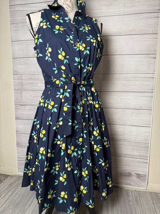 Charter Club Dresses & Skirts - Sleeveless Navy Lemon Print Tie-Waist Dress Size 8 with pockets!